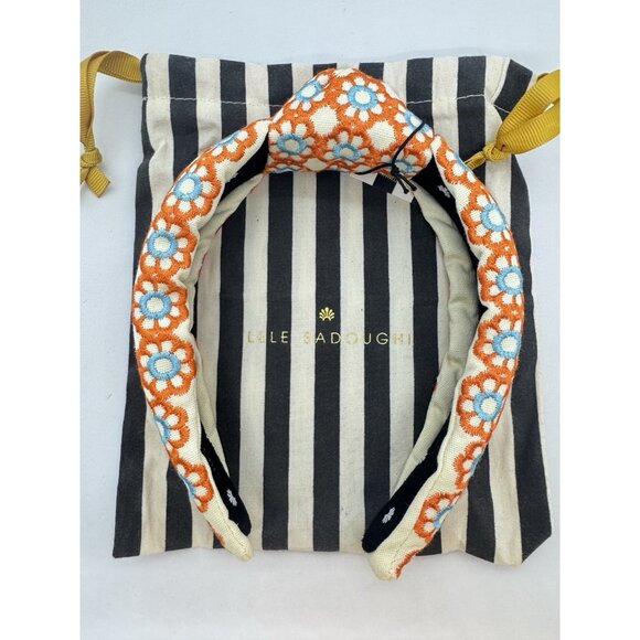 Lele Sadoughi Marigold Embroidered Knotted Women’s Headband + Dust Bag -Orange - Picture 7 of 10